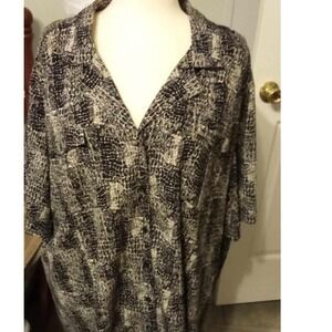 Maggie Barnes Womens 5X 34 36W Black White Snake Print Button‎ Up Shirt Top